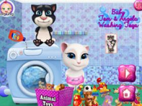 Baby Tom and Angela Washing Clothes - Play Talking Friends Games Online